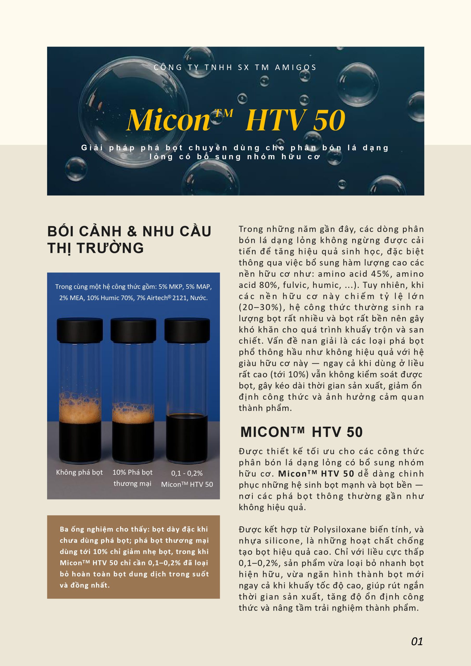 Micon™ HTV 50 – Giải pháp phá bọt chuyên dụng cho phân hữu cơ